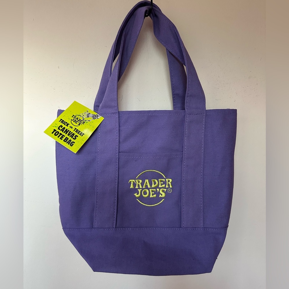 Trader Joes Mini Canvas Halloween Purple Tote Bag New with Tags